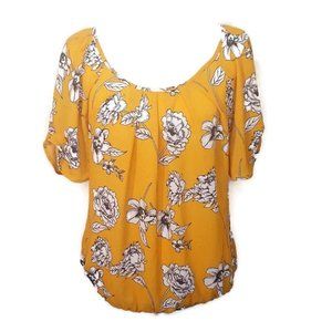 SARA MICHELLE Yellow White Black Floral Blouse Large
